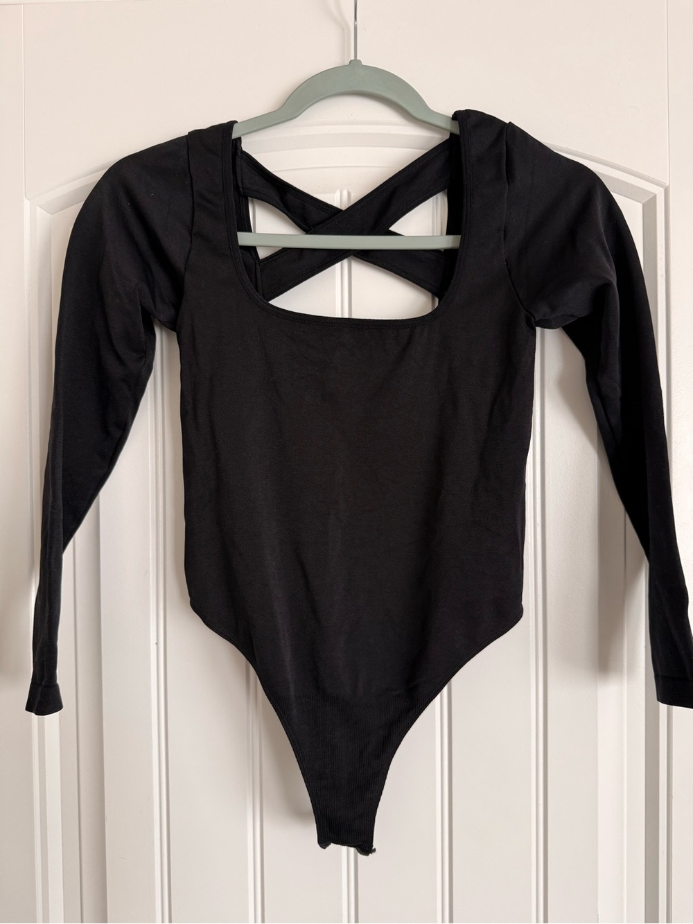 Anthropologie Black Long-Sleeve Cross-Back Bodysuit Top